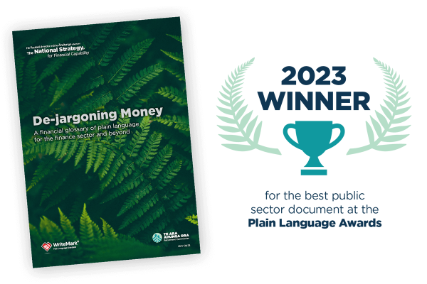 Trophy icon with the text '2023 Winner for the best public sector document at the plain language awards'