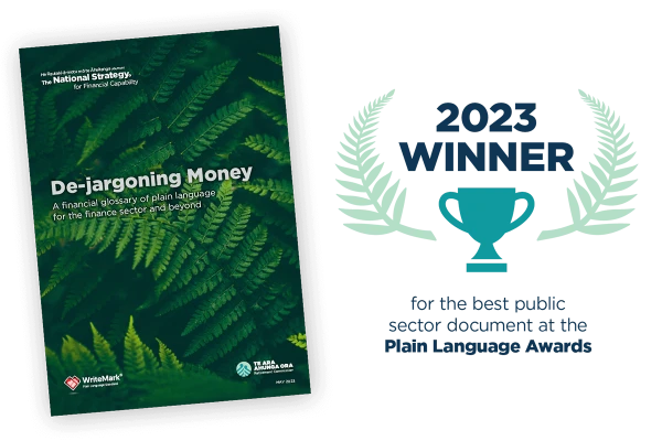 Trophy icon with the text '2023 Winner for the best public sector document at the plain language awards'